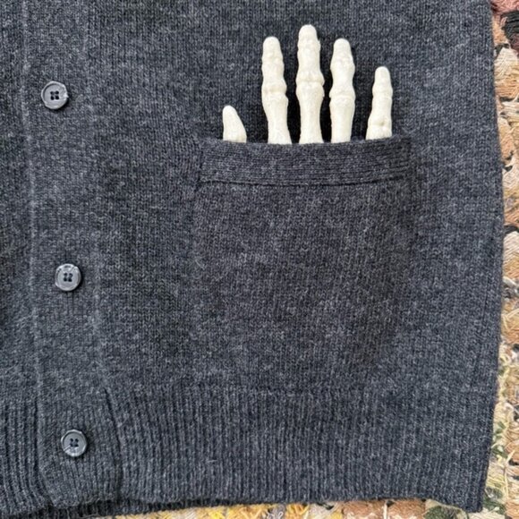 Vintage 90s 2000s Dark Gray Wool V Neck Knit Cardigan Sweater Vest ~ Size Small - Picture 7 of 7